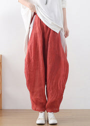 Plus Size Khaki Elastic Waist Wrinkled Patchwork Linen Harem Pants Summer