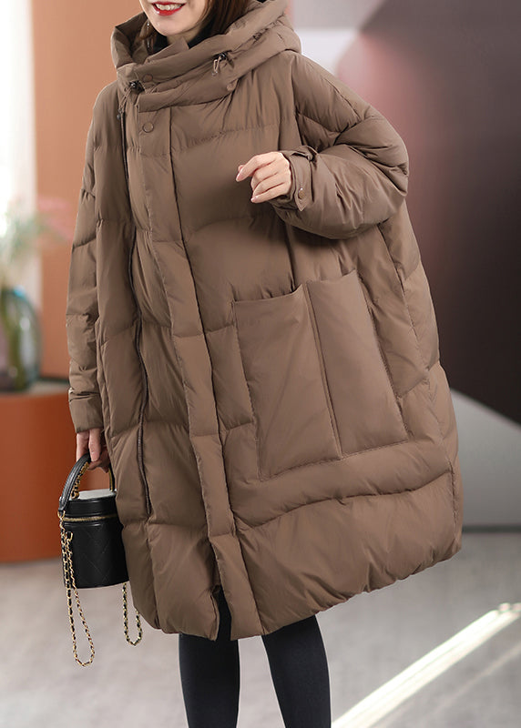 Plus Size Khaki Oversized Patchwork Pockets Duck Down Winter Coats