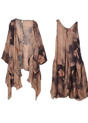 Plus Size Khaki Print asymmetrical design Long Summer Chiffon Dress - bagstylebliss