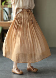 Plus Size Khaki Retro Circle Summer A Line Linen Skirt - bagstylebliss