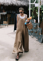 Plus Size Khaki Spaghettiträger Taschen Overall Hose Sommer