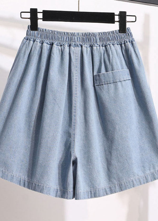 Plus Size Light Blue Pockets Patchwork Denim Shorts Summer