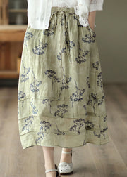 Plus Size Light Green High Waist Patchwork Print Linen Skirt Summer