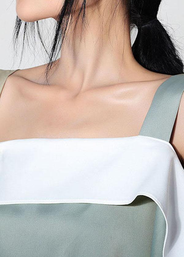 Plus Size Light Green Slash neck Patchwork asymmetrical design Spaghetti Strap Top Summer - bagstylebliss