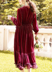 Plus Size Mulberry Cinched Patchwork Silk Velour Dresses Spring