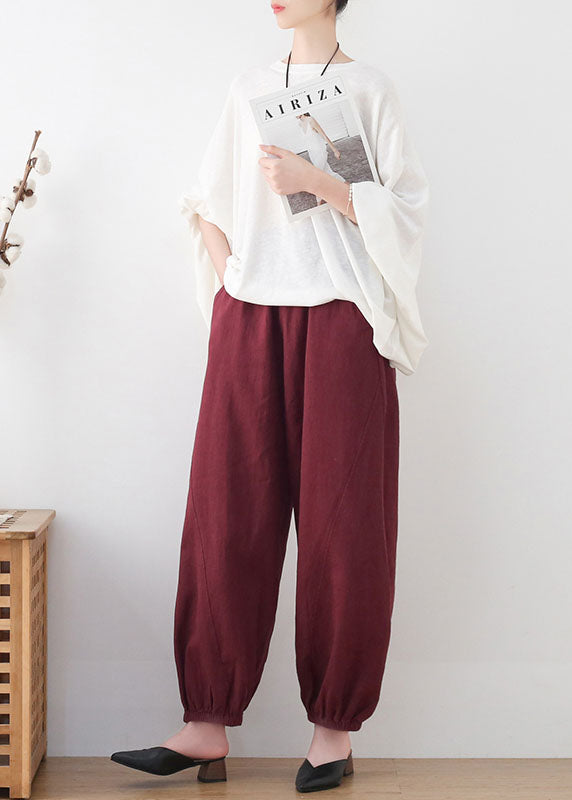 Plus Size Mulberry High Waist Pockets Linen Harem Pants Summer