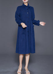 Plus Size Navy Button Down Pockets Corduroy Dress Fall