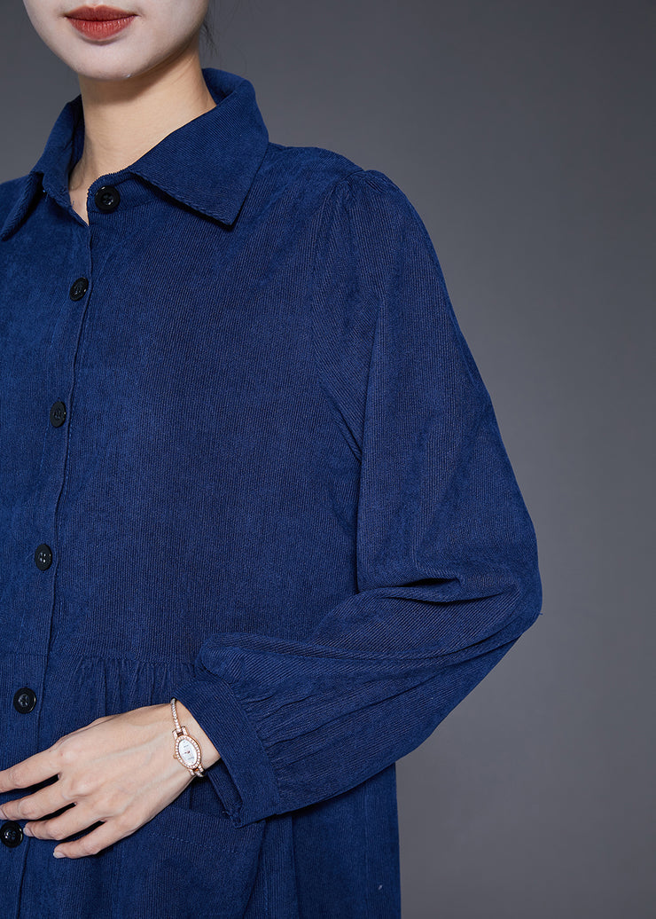 Plus Size Navy Button Down Pockets Corduroy Dress Fall