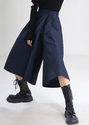 Plus Size Navy Jacquard Pockets crop pants Spring