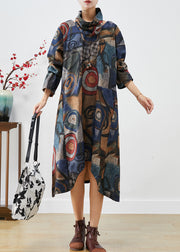 Plus Size Navy Oversized Print Woolen Dress Two Piece Set Fall