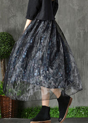 Plus Size Navy Print Patchwork Fall organza Skirt