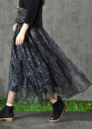 Plus Size Navy Print Patchwork Fall organza Skirt