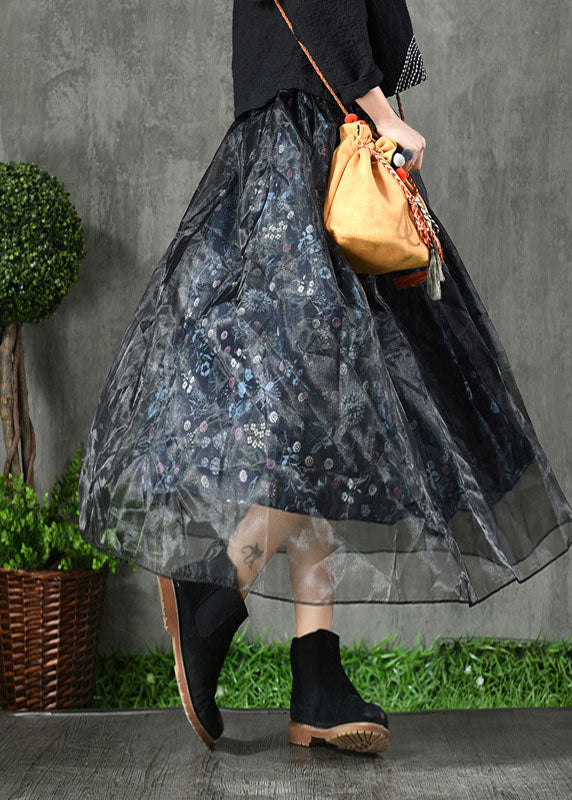 Plus Size Navy Print Patchwork Fall organza Skirt