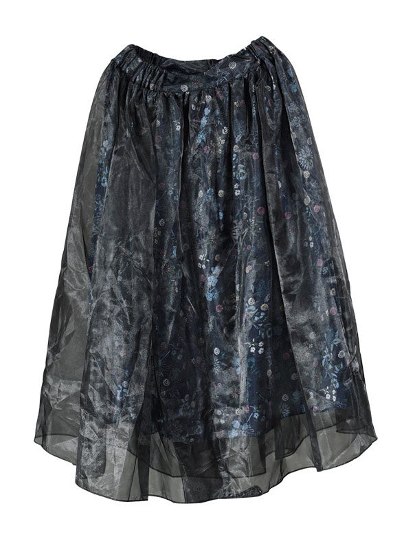 Plus Size Navy Print Patchwork Fall organza Skirt