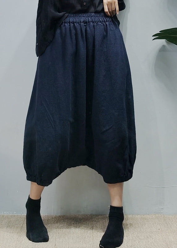 Plus Size Navy elastic waist Linen harem Pants Spring