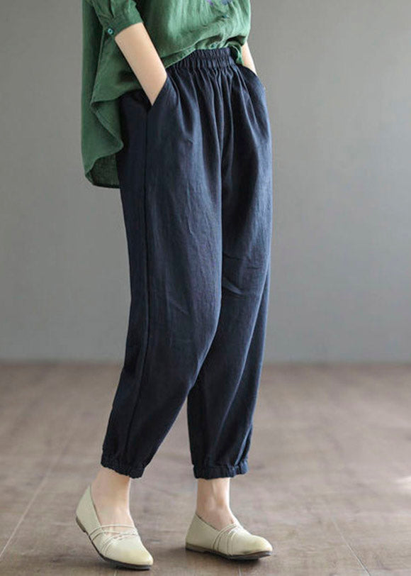 Plus Size Navy elastic waist harem Cotton Pants Summer