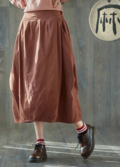 Plus Size Orange Cinched lantern Cotton Linen Skirts Summer - bagstylebliss