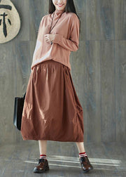 Plus Size Orange Cinched lantern Cotton Linen Skirts Summer - bagstylebliss