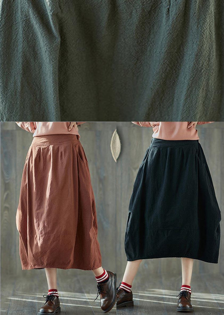 Plus Size Orange Cinched lantern Cotton Linen Skirts Summer - bagstylebliss