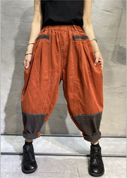 Plus Size Orange Pockets Cotton Pants Spring