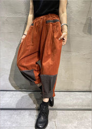 Plus Size Orange Pockets Cotton Pants Spring