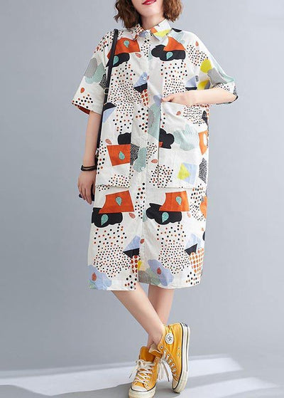Plus Size Orange Print Cotton Pockets Summer Dresses - bagstylebliss