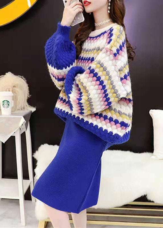 Plus Size Pink Striped Two Piece Set Women Winter Clothing