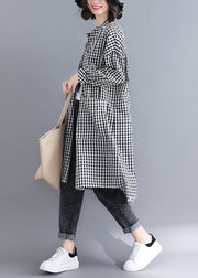 Plus Size Plaid Button Pockets Patchwork Cotton Shirts Dresses Fall