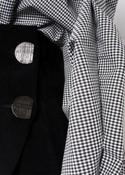 Plus Size Plaid V Neck asymmetrical designLong Sleeve Dress + Black Straight Skirt Two Pieces Set - bagstylebliss