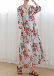 Plus Size Print Oriental Linen Tie Waist Summer Mid Dress - bagstylebliss