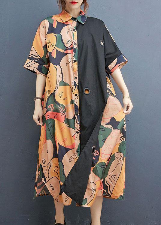 Plus Size Print Patchwork Cotton asymmetrical designside open Summer Maxi Dress - bagstylebliss