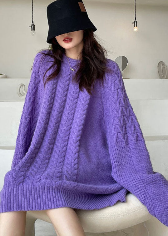 Plus Size Purple Casual Knit Sweater Dress Winter