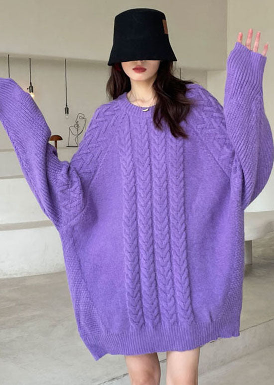 Plus Size Purple Casual Knit Sweater Dress Winter