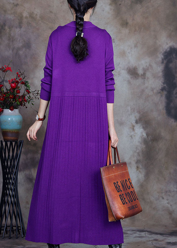 Plus Size Purple O-Neck Knit Sweater Dress Winter