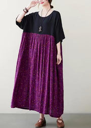 Plus Size Purple Patchwork Wrinkled Maxi Dress Summer