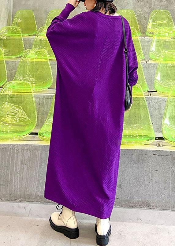 Plus Size Purple V Neck Loose fashion Fall Vacation Dresses Long sleeve - bagstylebliss