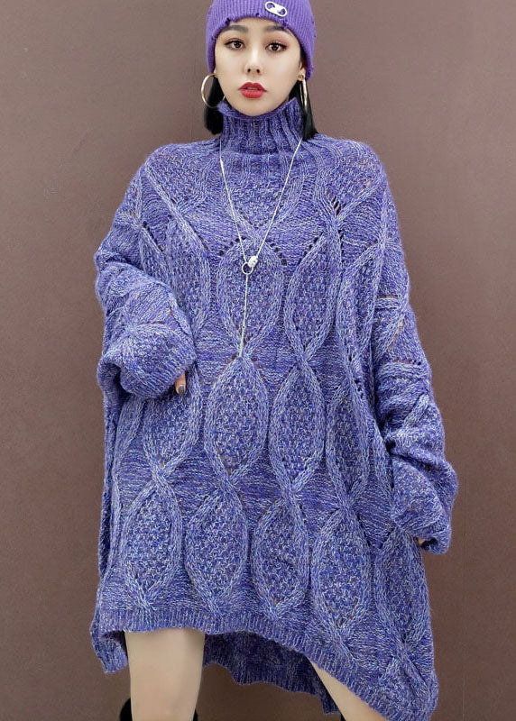 Plus Size Purple low high design Long Knit Dress Spring