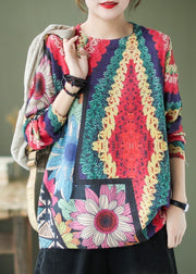 Plus Size Rainbow O-Neck Print Fall Knitted Sweaters