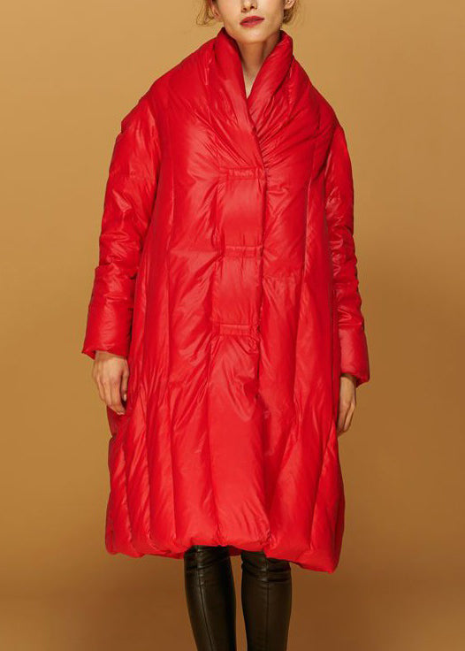 Plus Size Red Button Pockets Duck Down Coat Winter