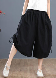 Plus Size Red Elastic Waist Drawstring Cotton Crop Pants Summer