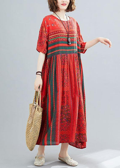 Plus Size Red Loose Patchwork Print Summer Dress - bagstylebliss