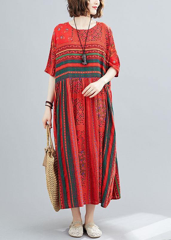 Plus Size Red Loose Patchwork Print Summer Dress - bagstylebliss