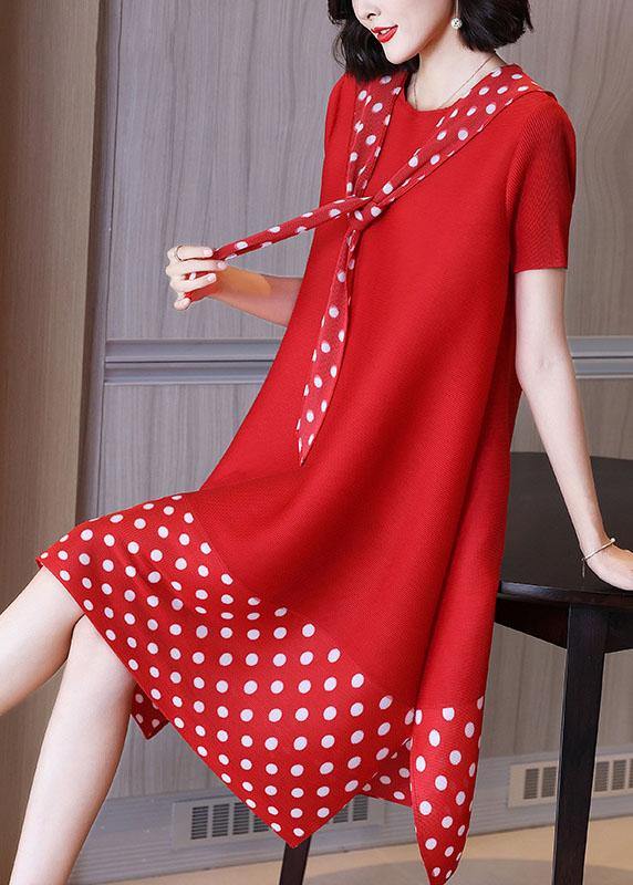 Plus Size Red Patchwork Dot A Line Mid Summer Dress - bagstylebliss