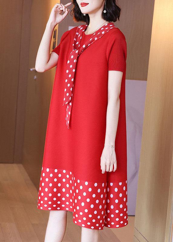 Plus Size Red Patchwork Dot A Line Mid Summer Dress - bagstylebliss