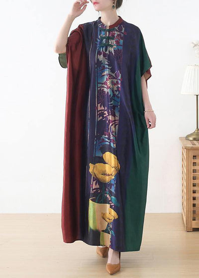 Plus Size Red Purple Green Print Batwing Sleeve Mid Summer Chiffon Dress - bagstylebliss