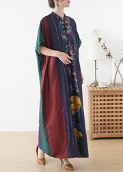 Plus Size Red Purple Green Print Batwing Sleeve Mid Summer Chiffon Dress - bagstylebliss