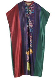 Plus Size Red Purple Green Print Batwing Sleeve Mid Summer Chiffon Dress - bagstylebliss