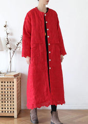 Plus Size Red Stand Button Fall Long Sleeve Coats - bagstylebliss