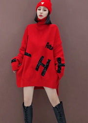 Plus Size Red Turtle Neck Mode Strickkleid Winter