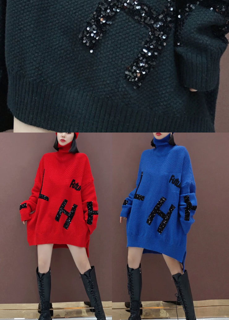 Plus Size Red Turtle Neck Mode Strickkleid Winter